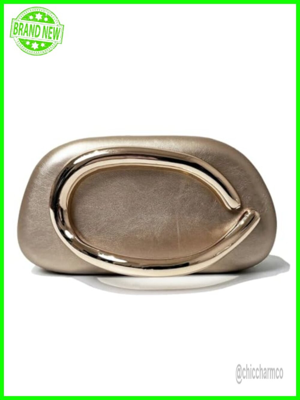 Faux Leather Round Clutch Evening Bag with Metal Handles for Wedding Party